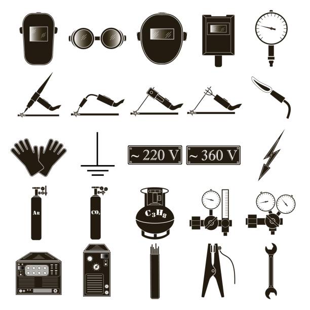 Set welding items Set icons of welding isolated on white background. Vector illustration persistent organic pollutants stock illustrations