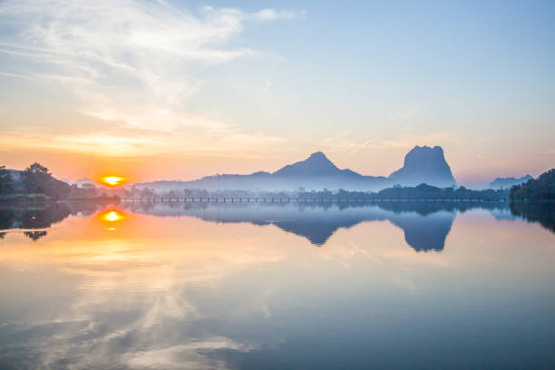 beautiful lake and mountain with sunrise at kanthar yar lake stock photo
