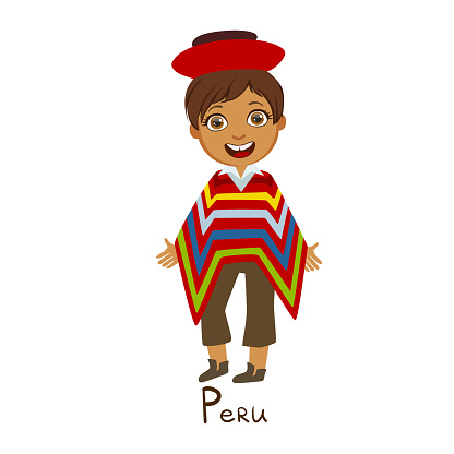 Ilustración de Niño En Perú País Ropa Nacional Usando Poncho Tradicional  Para La Nación y más Vectores Libres de Derechos de Adolescente - iStock