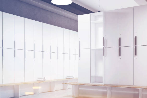 istock Locker room with open door, corner, toned 657007276