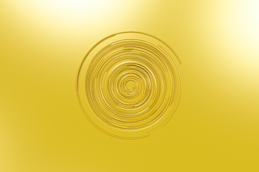 Yellow concentric spiral on yellow background. Abstract geometric background. 3D rendering illustration