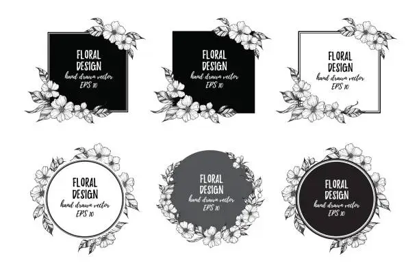 Vector illustration of Hand drawn vector illustration - frames with flowers and leaves. Perfect for invitations, quotes, tattoo, textiles, blogs, posters etc.