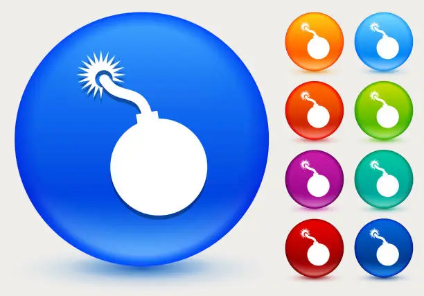 Vector illustration of Cannon Ball Icon on Shiny Color Circle Buttons