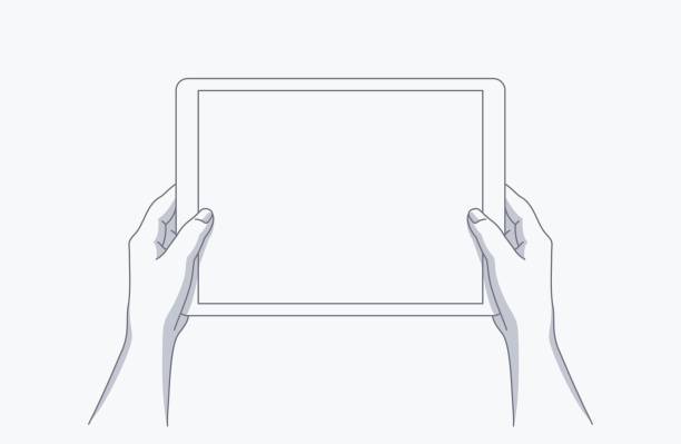 ilustraciones, imágenes clip art, dibujos animados e iconos de stock de manos sosteniendo un comprimido - tableta gráfica