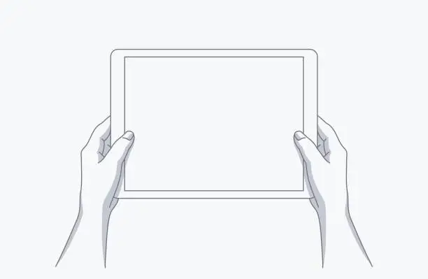 Vector illustration of Hands holding a tablet