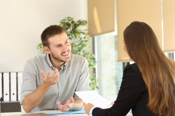 istock Man talking in a job interview 657017212