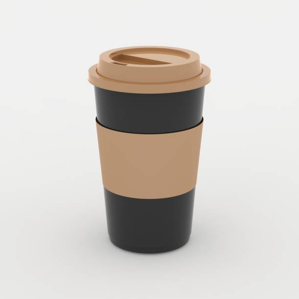 istock Black and brown coffee cup mock up on white background with soft shadows and highlights 657019808
