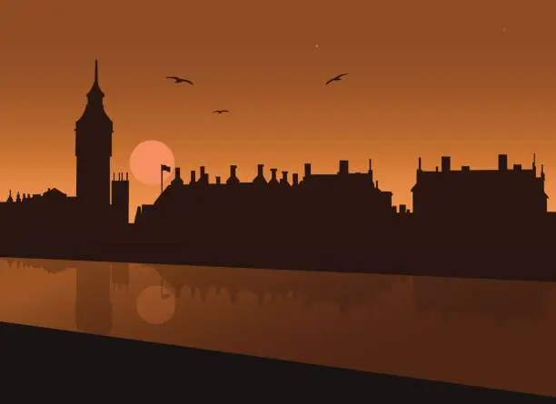 Vector illustration of Evening view of London with the river