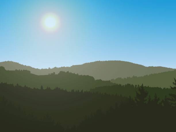 istock Panorama landscape with dark silhouettes of hills and mountains with forest 657020082