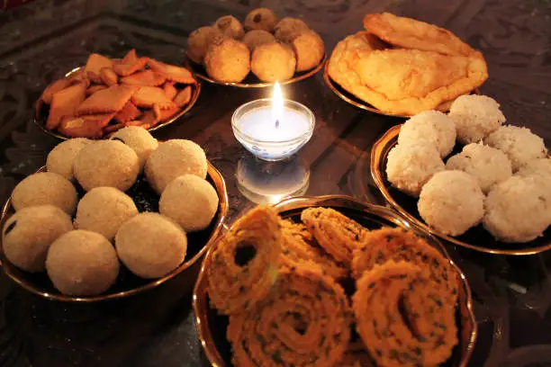 Snacks made during Diwali, an Indian festival