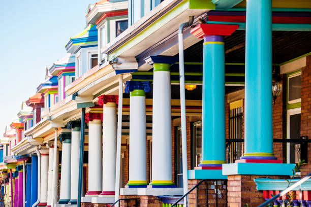 istock Colourful row houses - Charles Village, Baltimore. 657024474