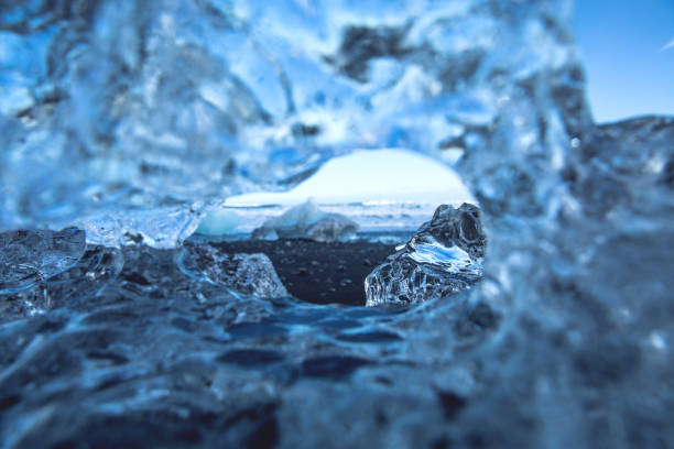 Glacier in Iceland - Blue icebergs floating in the lagoon