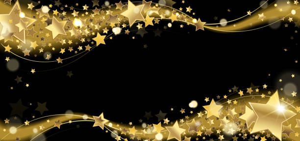 Banner with Golden Sparkling Stars banner with golden sparkling stars on a black background fame illustrations stock illustrations