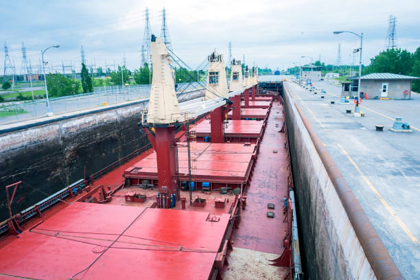 istock Ship Sailing Detroit Canal in Usa - Passing Lock 657031338
