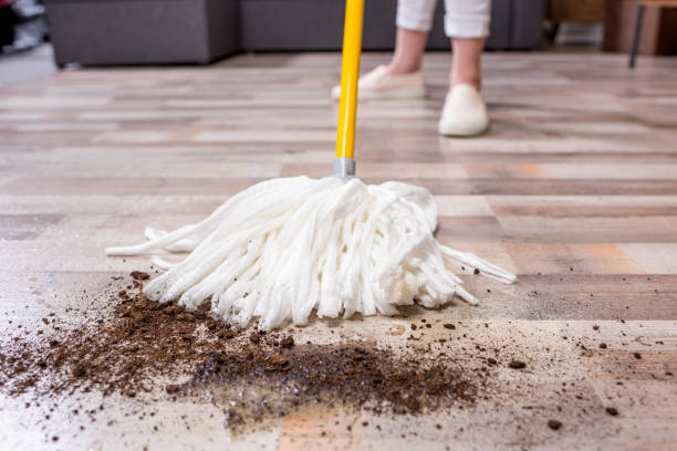 istock Woman cleaning floor with mop 657036278