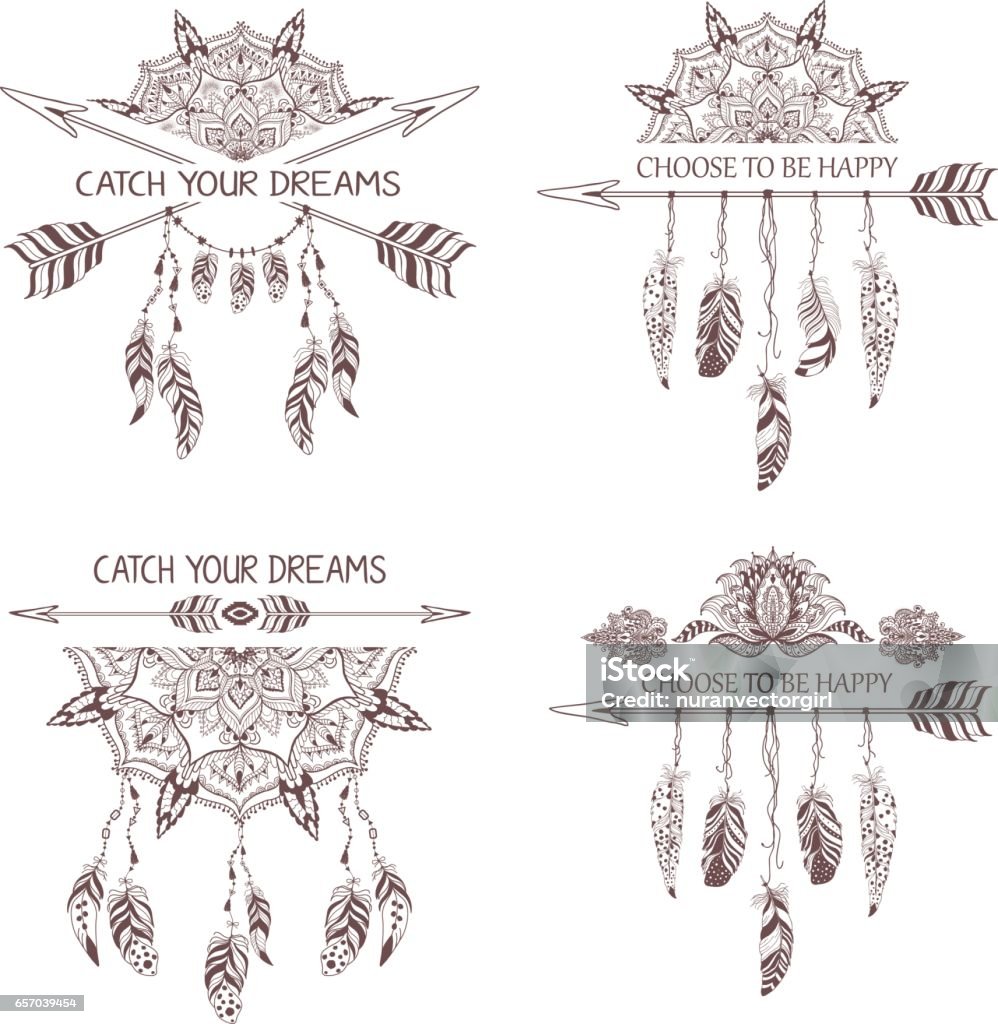 Set Of Hand Drawn Boho Style Design With Mandala Arrow And Feathers Stock Illustration - Download Image Now - iStock Set Of Hand Drawn Boho Style Design With Mandala Arrow And Feathers Stock Illustration - Download Image Now - iStock