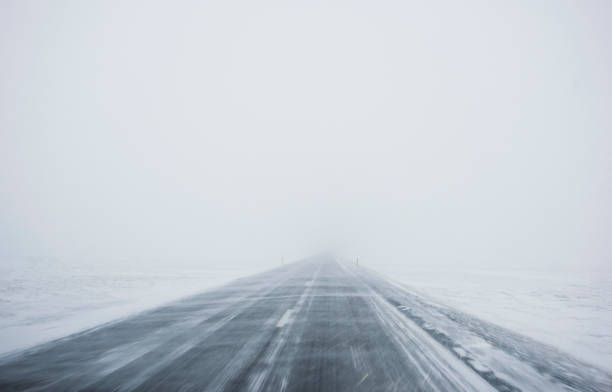 Winter Blizzard in the driving road in Iceland