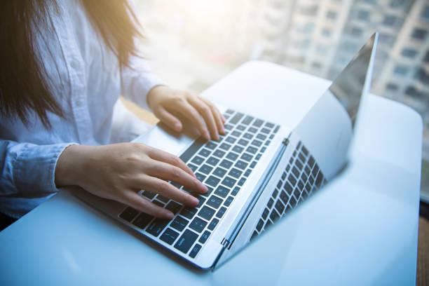 istock Businesswoman typing on laptop 657042762