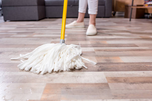 istock Woman cleaning floor with mop 657042782