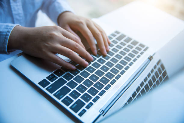 istock Businesswoman typing on laptop 657045586