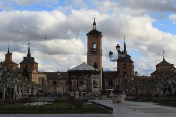Cervantes Square Plaza Cervantes in winter alcala de henares stock pictures, royalty-free photos & images