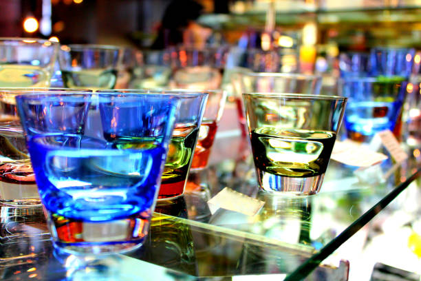 Color tinted drinking glasses stock photo
