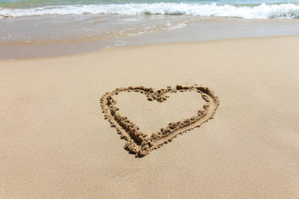 istock Heart shape, love symbol written at the sand beach 657055162