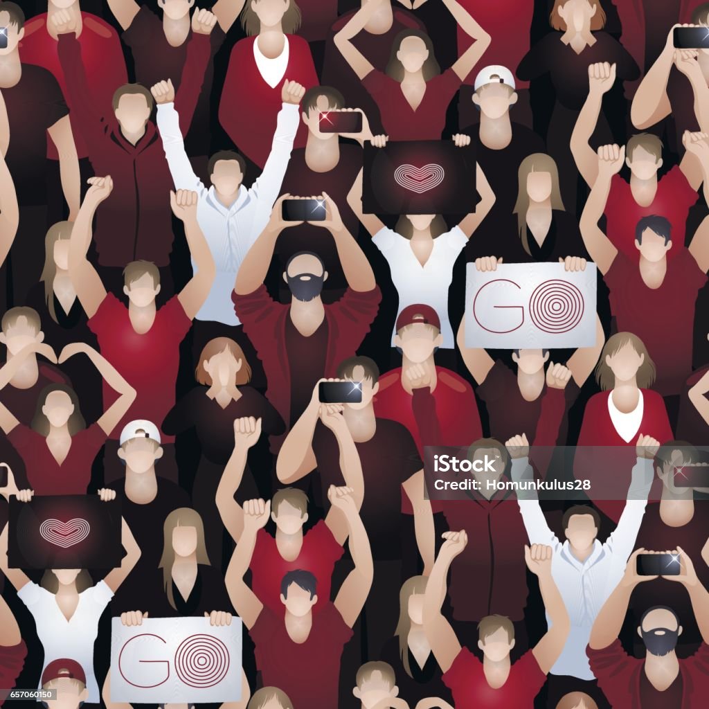 Crowd of cheering fans Crowd of cheering fans. Cyber sport concept. Vector seamless pattern Stadium stock vector