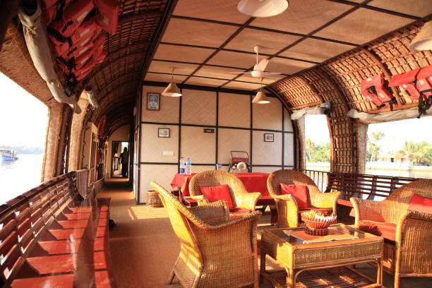 Interior do barco e remansos de Kerala, alleppey, Kerala, Índia - foto de acervo