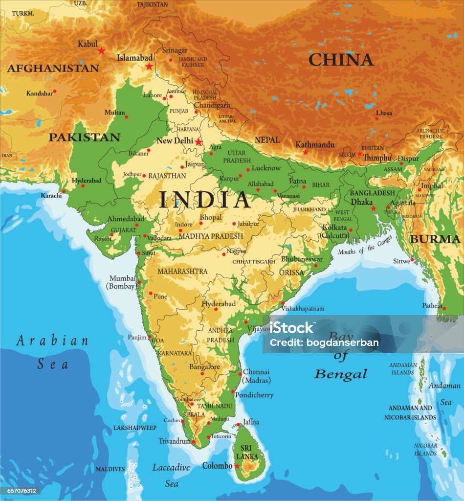 Indiarelief Map Stock Illustration - Download Image Now ...