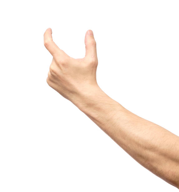 istock Man hand's measuring invisible item. Isolated on white 657083700
