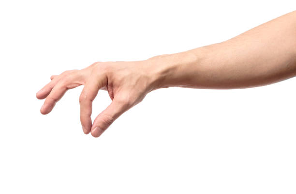 istock Man hand's measuring invisible item. Isolated on white 657083720