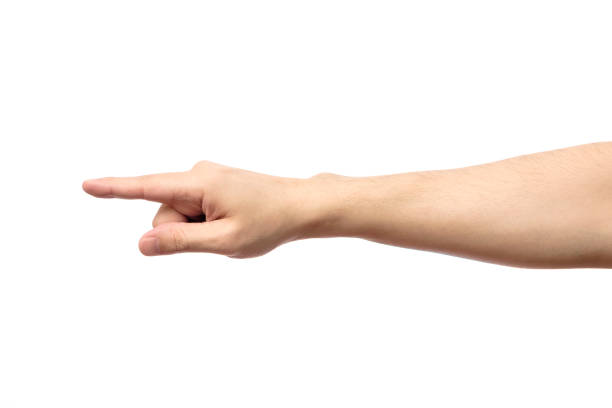 istock Closeup of male hand pointing. Isolated on white background 657083726