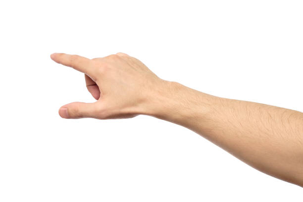 istock Closeup of male hand pointing. Isolated on white background 657083728