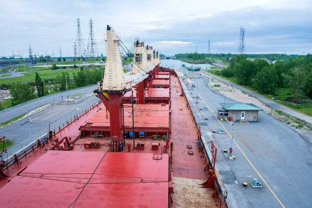 istock Ship Sailing Detroit Canal in Usa - Passing Lock 657087302