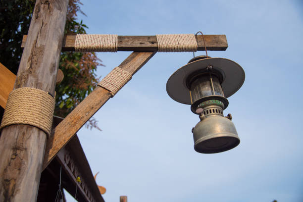 istock Old lantern lamp vintage style hang on pole 657103156