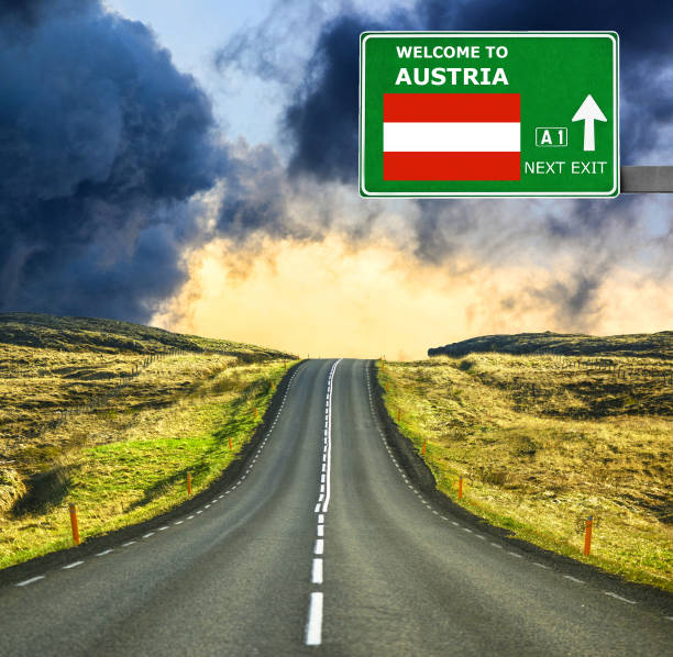 istock Austria road sign against clear blue sky 657103744