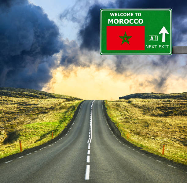 istock Morocco road sign against clear blue sky 657106410