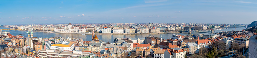 Stitched panorama of the River Danube in Budapest, Hungary