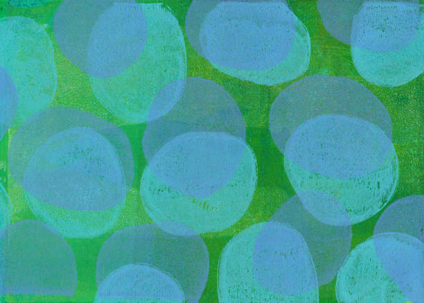 Blue and green handmade retro circle background stock photo