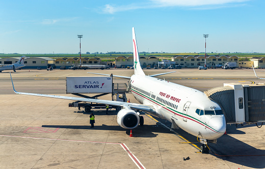 Casablanca, Morocco - February 15, 2017: Royal Air Maroc aircraft in Casablanca Airport. Royal Air Morocco is the Moroccan national carrier and the largest airline