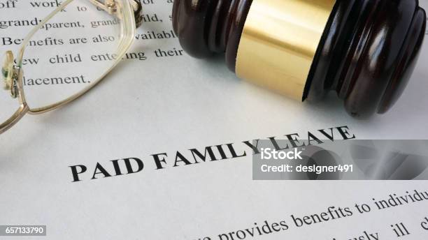 Page With Title Paid Family Leave And Gavel Stock Photo - Download Image Now - Leaving, Healthcare And Medicine, Family