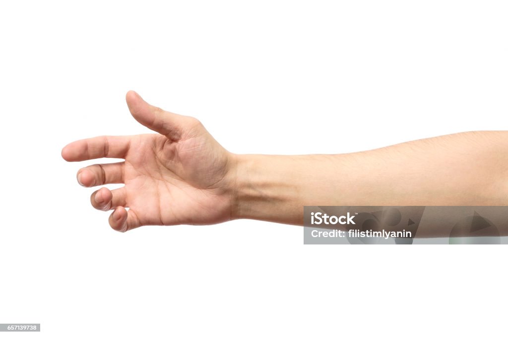 Man stretching hand to handshake isolated on a white background Hand Stock Photo