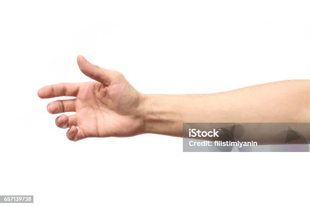 Man Stretching Hand To Handshake Isolated On A White Background Stock Photo - Download Image Now