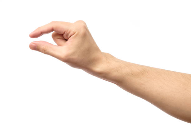 istock Man hand's measuring invisible item. Isolated on white 657139790