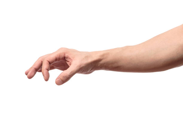 istock Man hand's measuring invisible item. Isolated on white 657139826