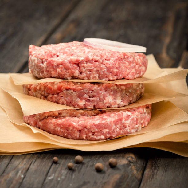 istock raw ground beef meat cutlets on wooden table 657146532