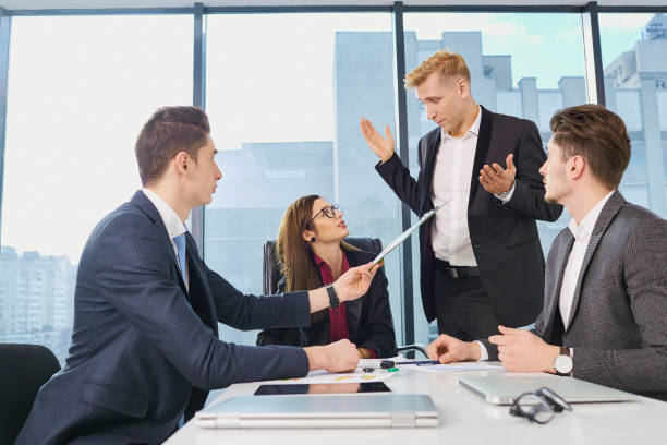 istock Businessteam working at  desk  a modern office. Training busines 657158288