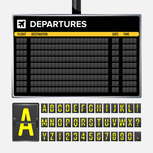 ilustrações de stock, clip art, desenhos animados e ícones de airport board vector. mechanical flip airport scoreboard. black airport and railway timetable departure or arrival. destination airline board abc. vector airport board isolated - arrival