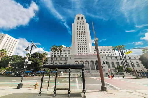 Los Angeles city hall on a cloudy day, California